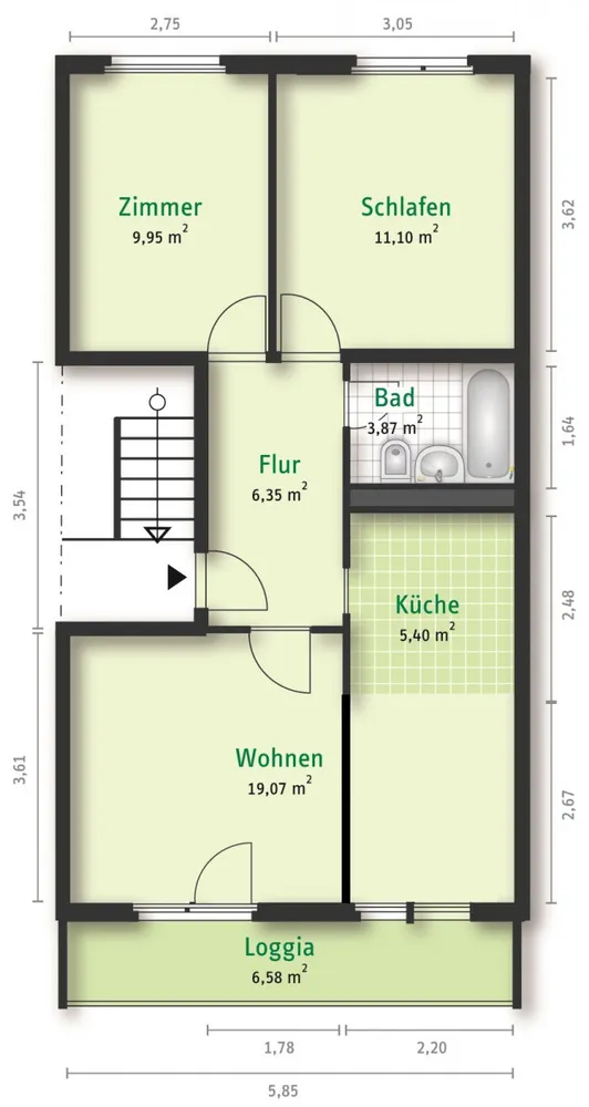 3 Zimmer Wohnung mit 59 m² in Halle (Saale) – Bild 2