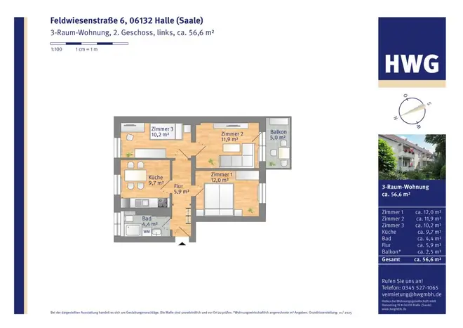 3 Zimmer Wohnung mit 57 m² in Halle (Saale) – Bild 3