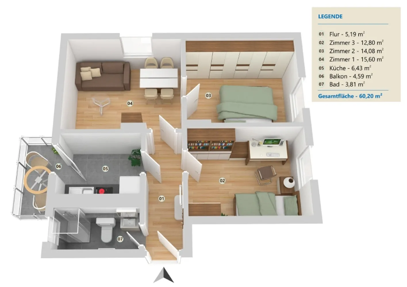 3 Zimmer Wohnung mit 59 m² in Minden – Bild 6