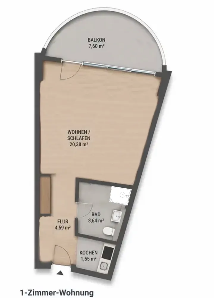 1 Zimmer Wohnung mit 34 m² in Augsburg – Bild 3
