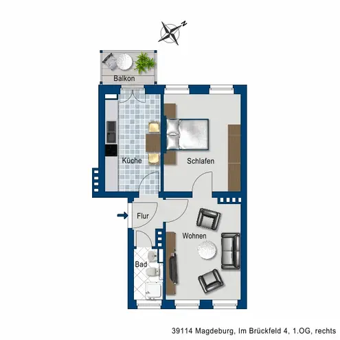 2 Zimmer Wohnung mit 49 m² in Magdeburg – Bild 2
