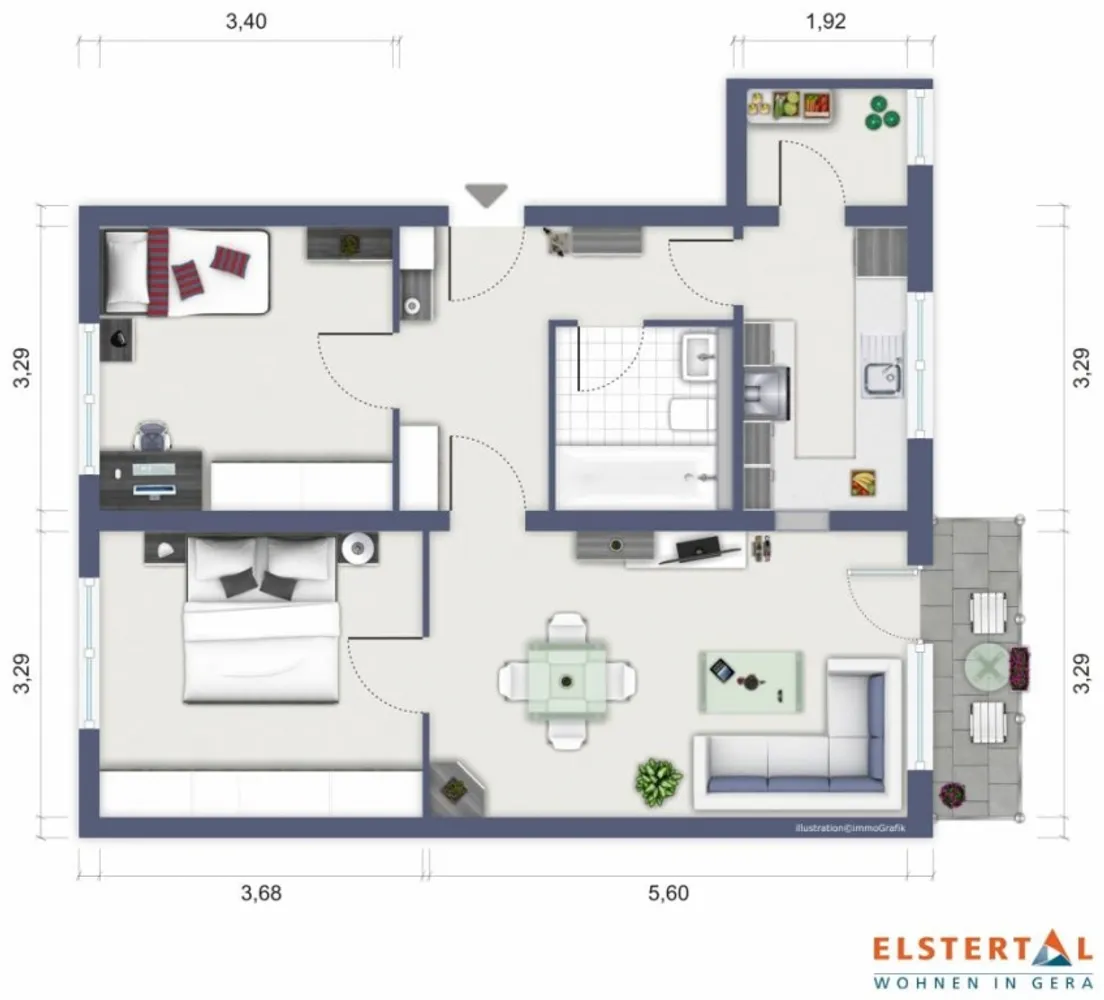 3 Zimmer Wohnung mit 60 m² in Gera – Bild 2