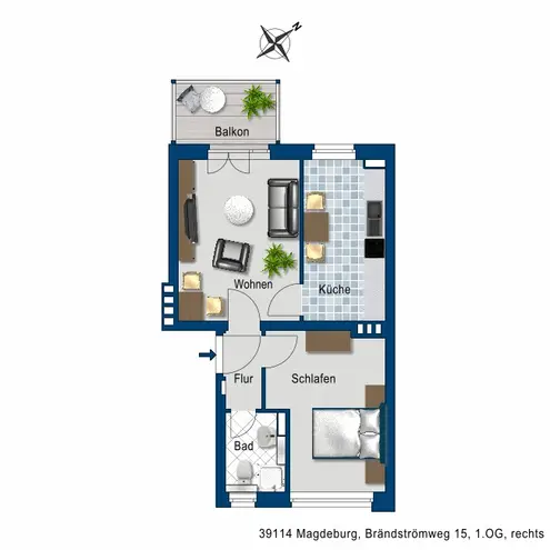2 Zimmer Wohnung mit 46 m² in Magdeburg – Bild 2
