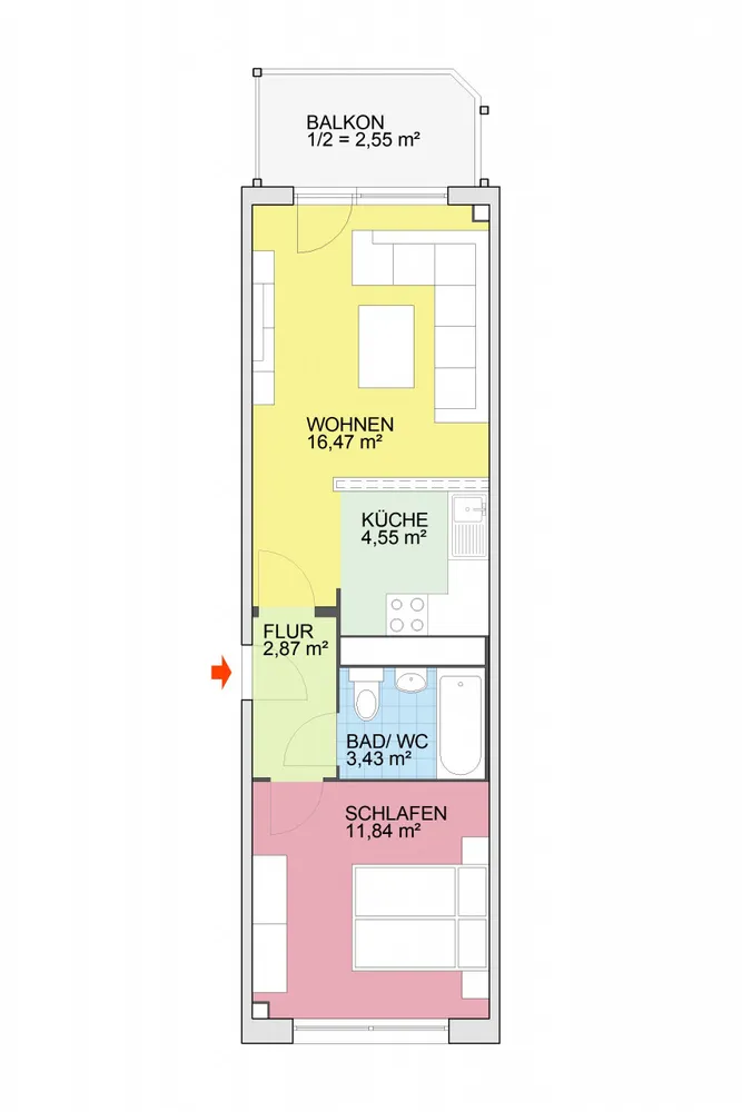 2 Zimmer Wohnung mit 42 m² in Chemnitz – Bild 2