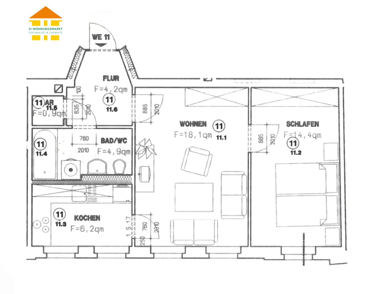 2 Zimmer Wohnung mit 49 m² in Chemnitz – Bild 2