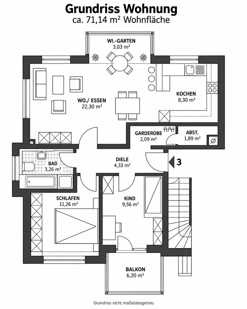 3 Zimmer Wohnung mit 71 m² in Hagen – Bild 2