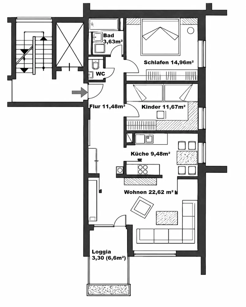 3 room apartment with 76 m² in Augsburg – Photo 2
