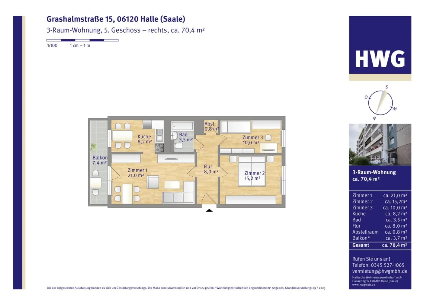 3 Zimmer Wohnung mit 70 m² in Halle (Saale) – Bild 2