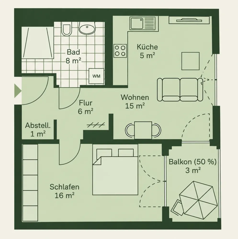 2 room apartment with 58 m² in Düsseldorf – Photo 2
