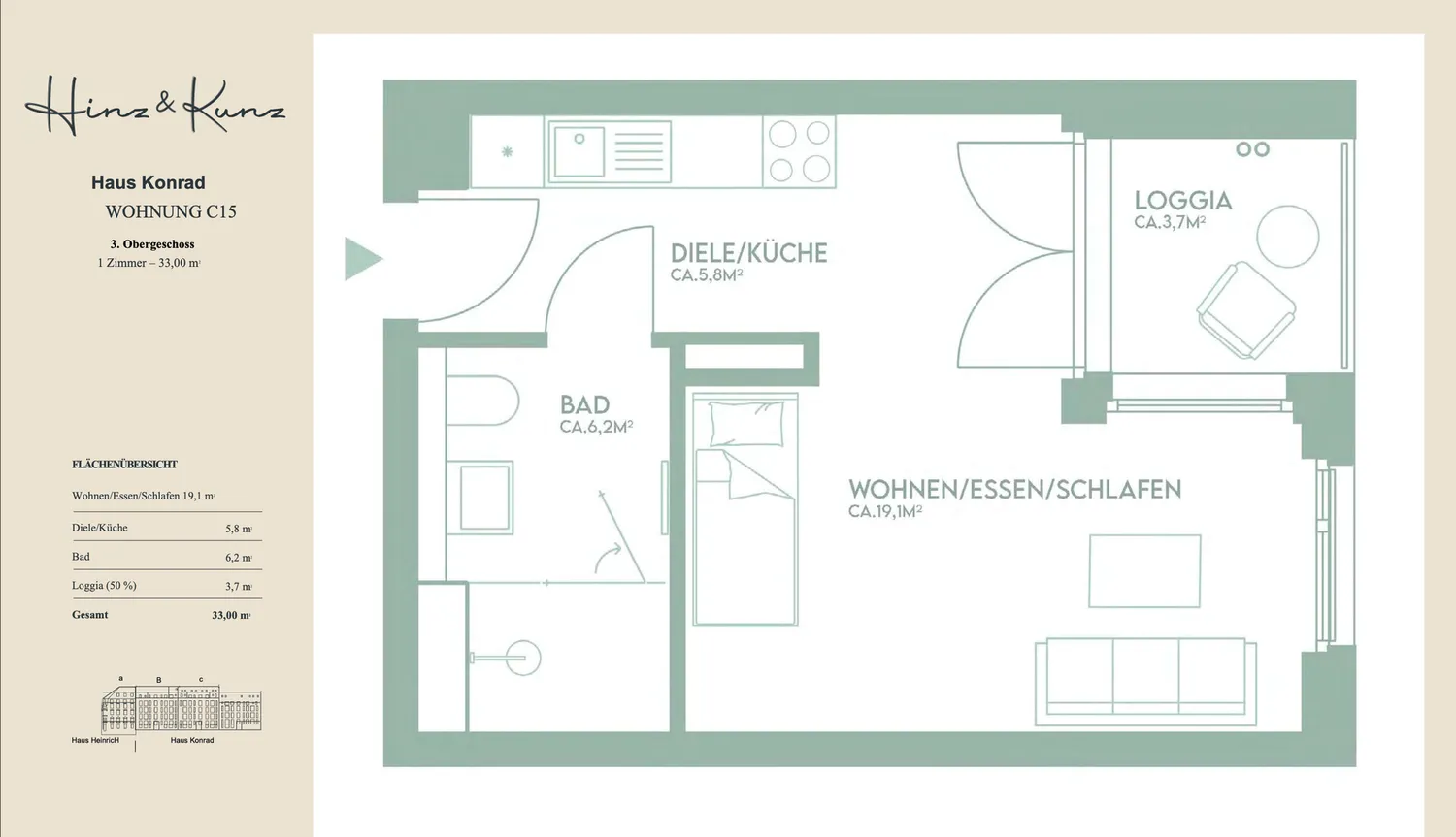 1 Zimmer Wohnung mit 33 m² in Düsseldorf – Bild 3