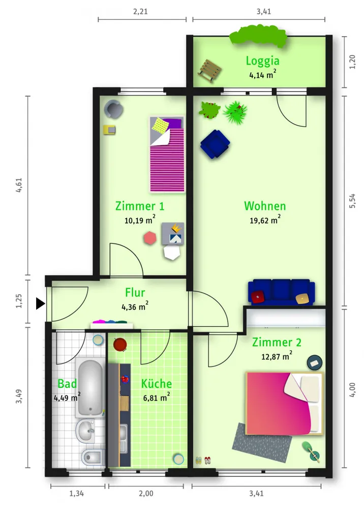 3 Zimmer Wohnung mit 61 m² in Halle (Saale) – Bild 2