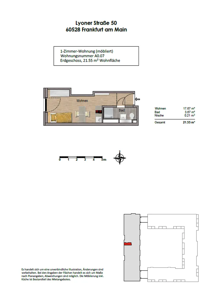 1 room apartment with 22 m² in Frankfurt am Main – Photo 3