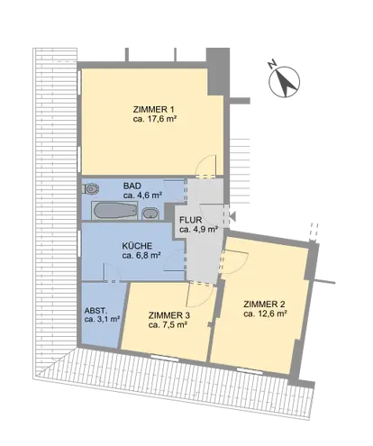 3 Zimmer Wohnung mit 57 m² in Hamburg – Bild 2