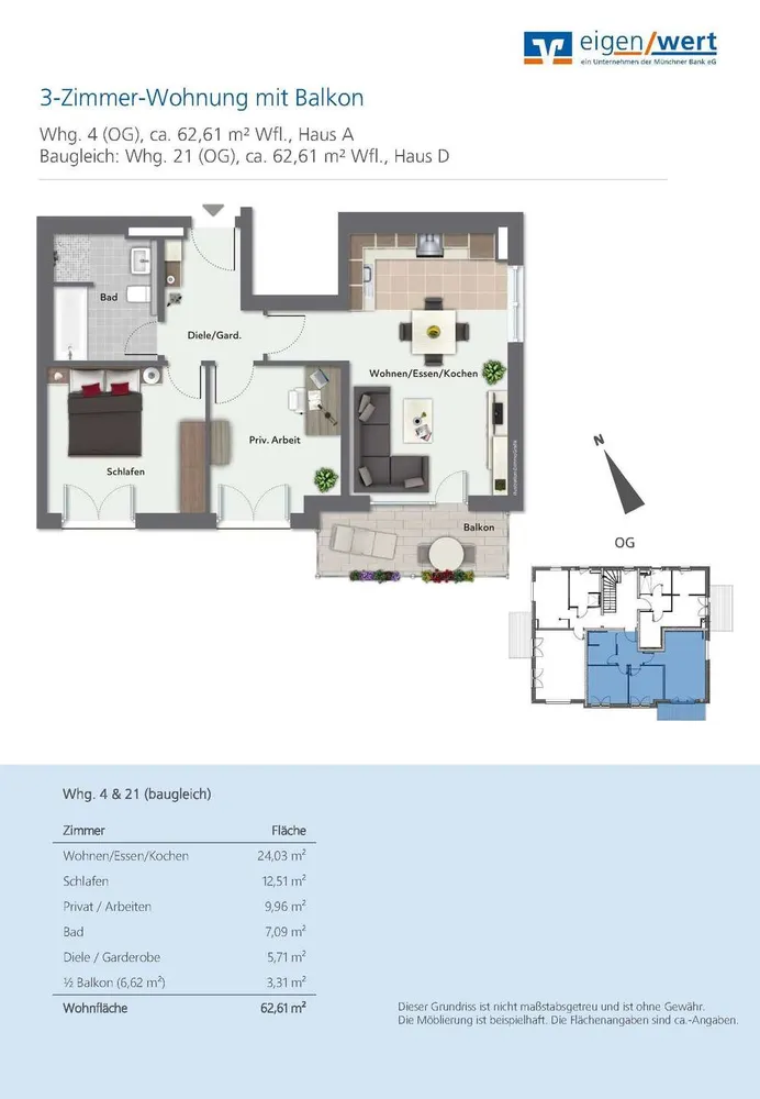 3 Zimmer Wohnung mit 63 m² in München – Bild 2