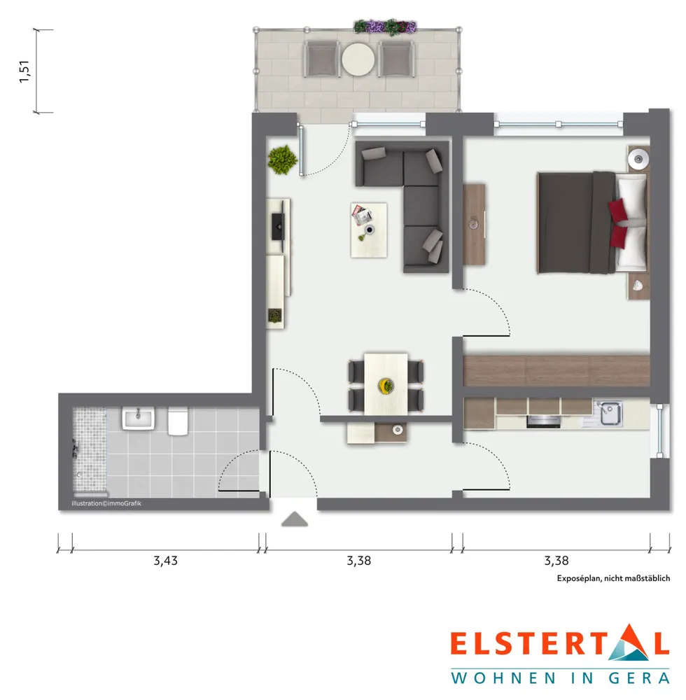 2 Zimmer Wohnung mit 50 m² in Gera – Bild 2
