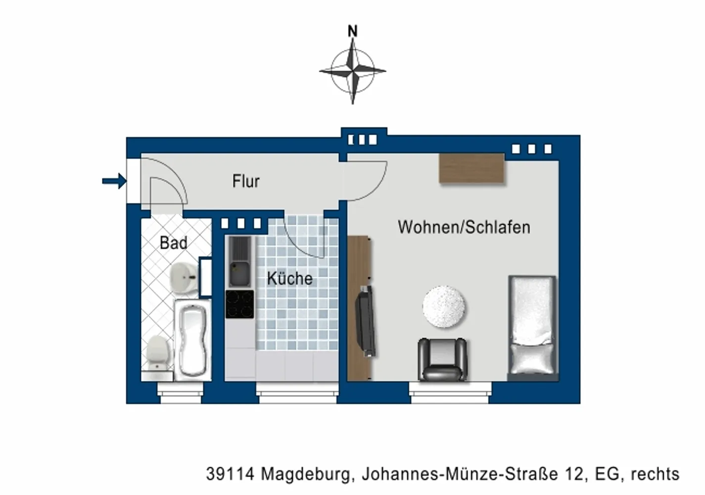 1 Zimmer Wohnung mit 33 m² in Magdeburg – Bild 2