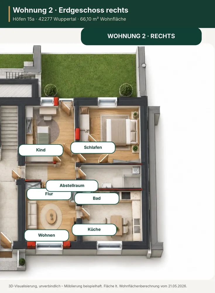 3 Zimmer Wohnung mit 66 m² in Wuppertal – Bild 1