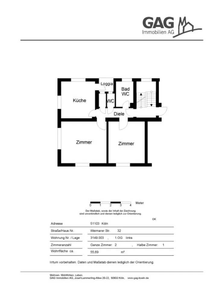 2 Zimmer Wohnung mit 56 m² in Köln – Bild 1