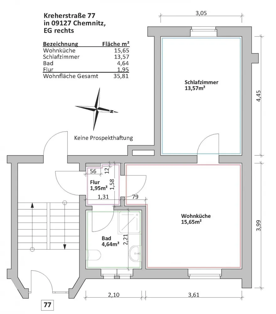 1 Zimmer Wohnung mit 36 m² in Chemnitz – Bild 2