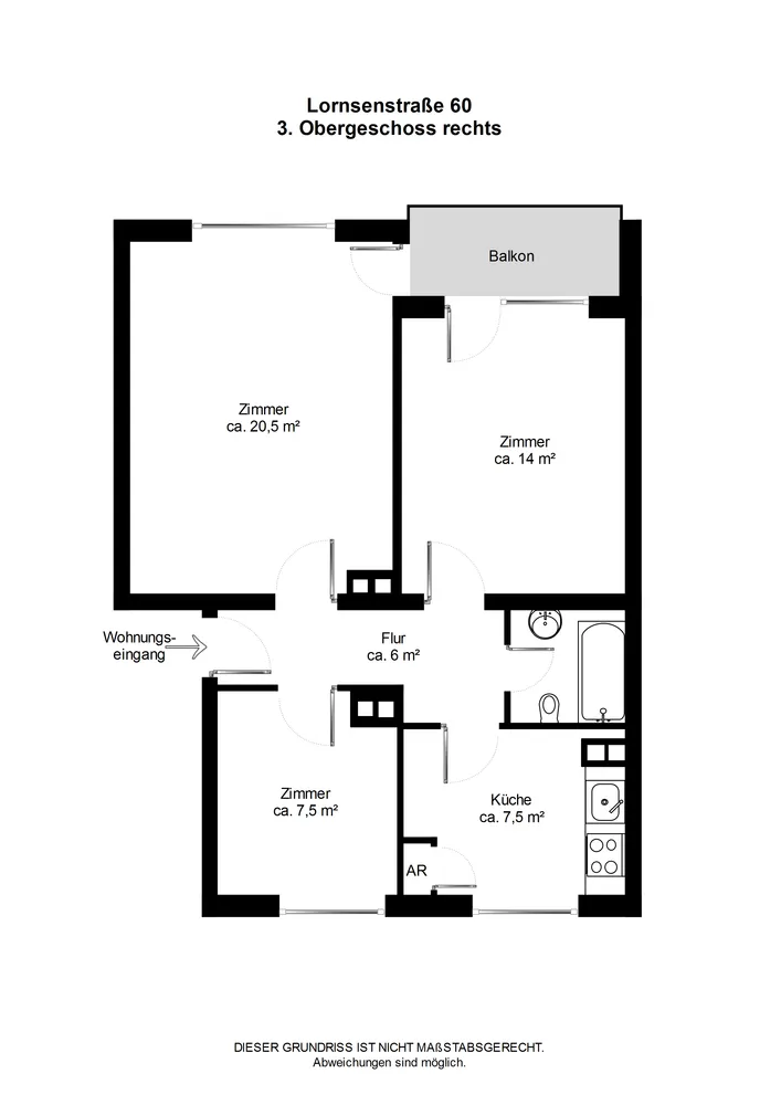 3 Zimmer Wohnung mit 59 m² in Kiel – Bild 2