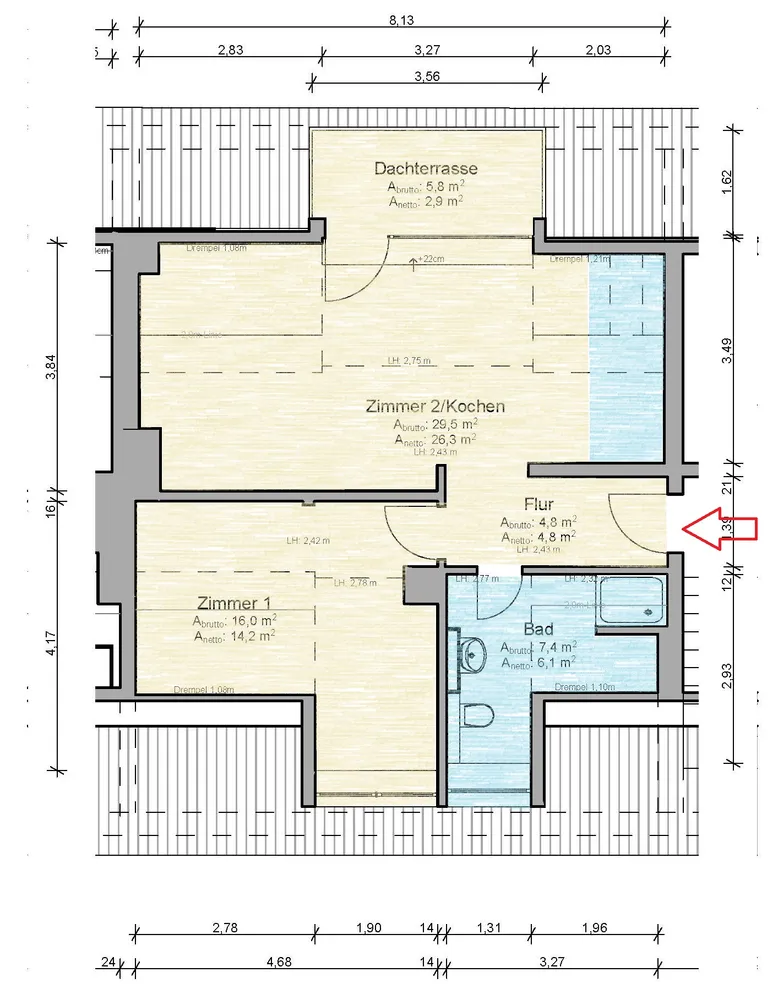 2 Zimmer Wohnung mit 55 m² in Hildesheim – Bild 2