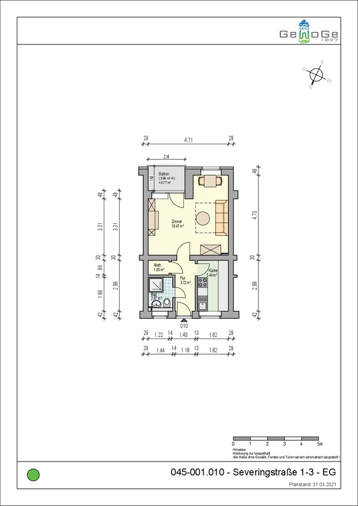 1 Zimmer Wohnung mit 33 m² in Mönchengladbach – Bild 2