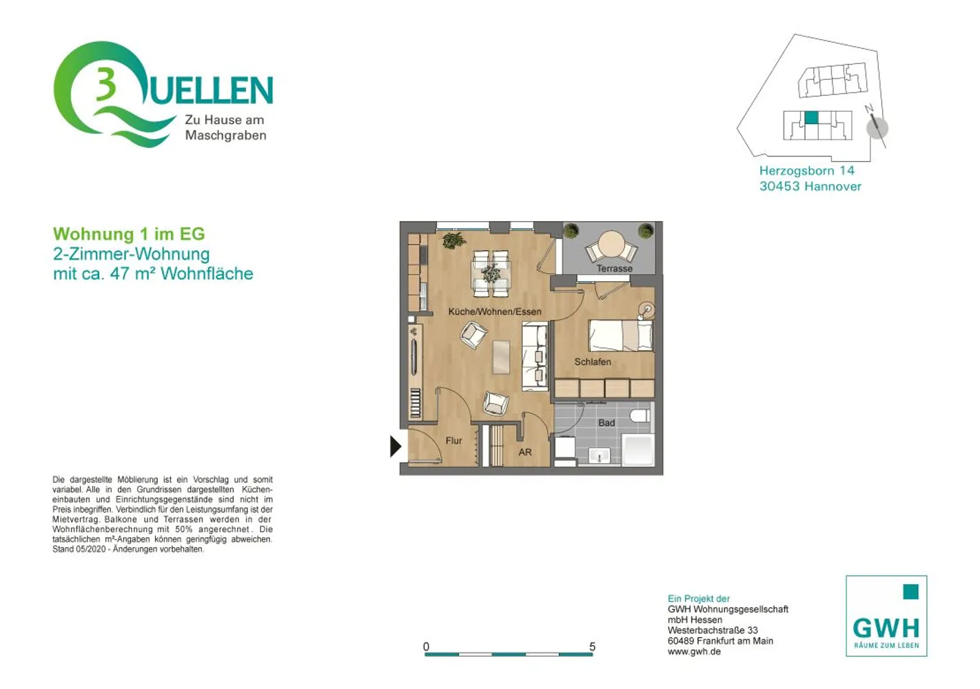 2 Zimmer Wohnung mit 47 m² in Hannover – Bild 1
