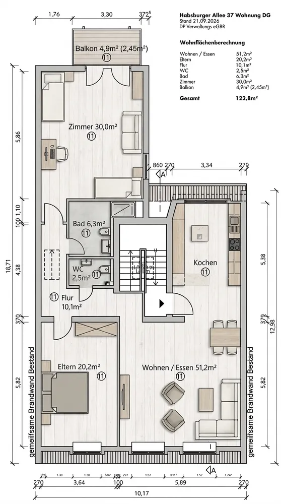 3 Zimmer Wohnung mit 123 m² in Frankfurt am Main – Bild 1
