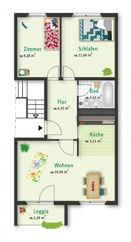 3 Zimmer Wohnung mit 56 m² in Halle (Saale) – Bild 2