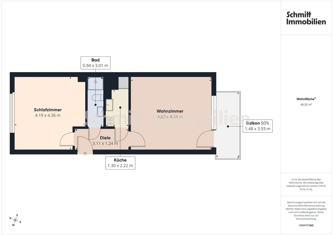 2 room apartment with 50 m² in Frankfurt am Main – Photo 1