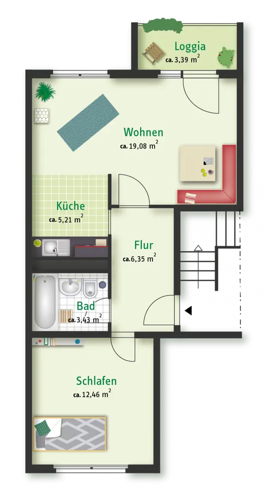 2 Zimmer Wohnung mit 47 m² in Halle (Saale) – Bild 2