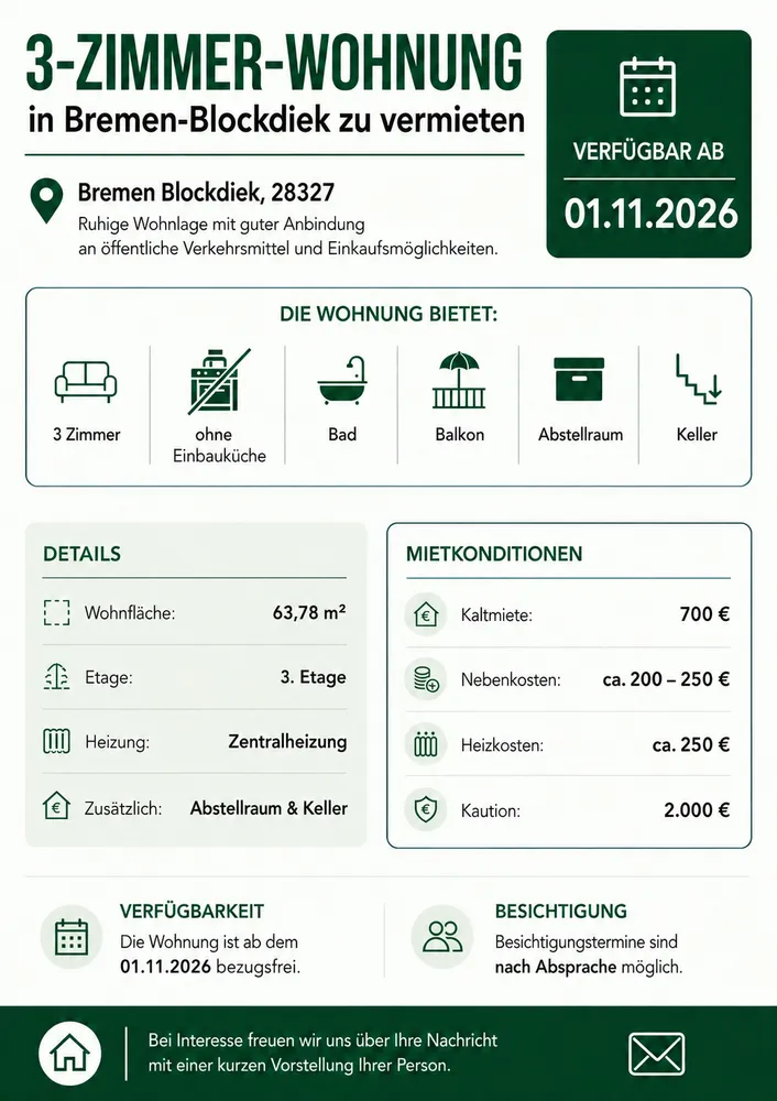 3 Zimmer Wohnung mit 64 m² in Bremen – Bild 4