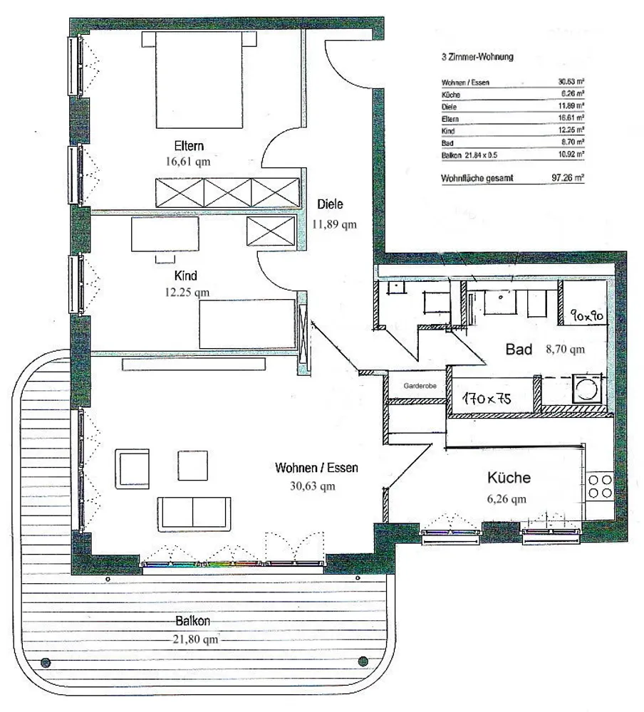 3 Zimmer Wohnung mit 97 m² in Frankfurt am Main – Bild 1