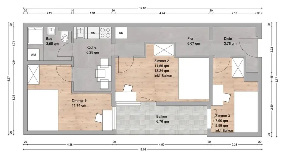 2 Zimmer Wohnung mit 12 m² in München – Bild 10