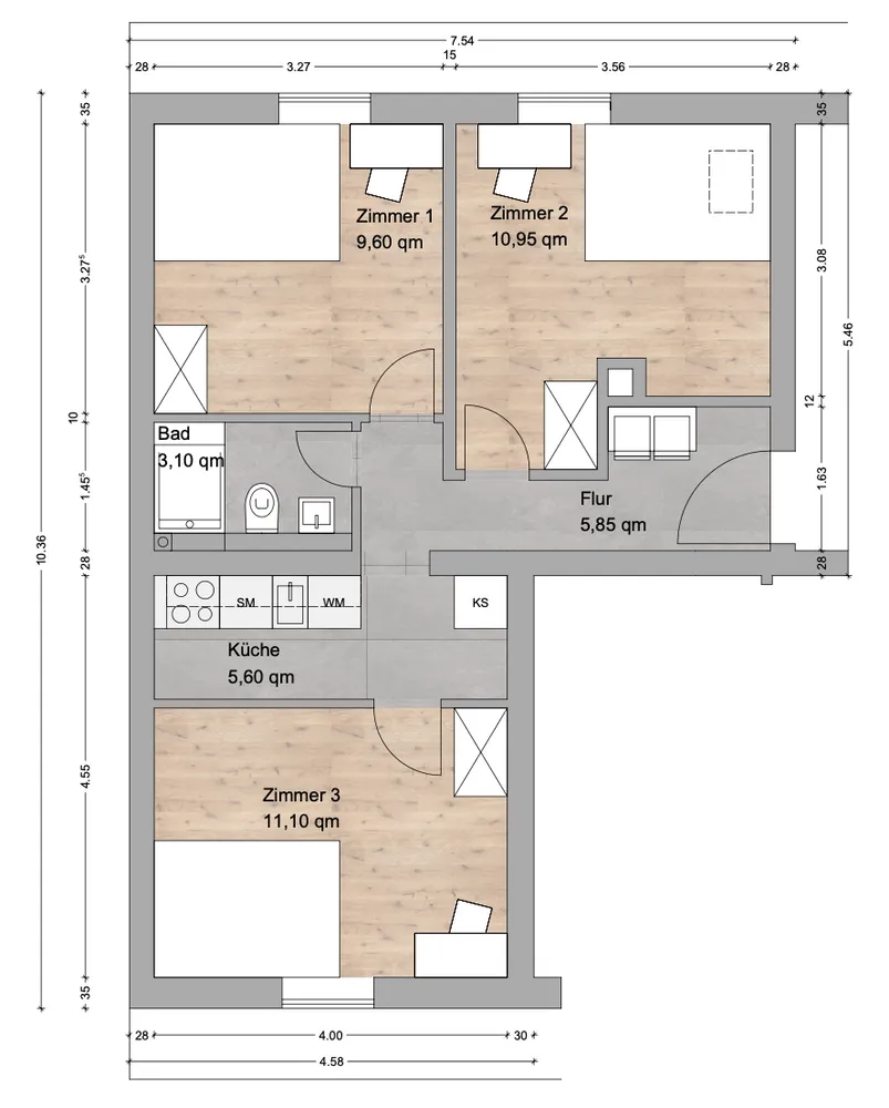 3 Zimmer Wohnung mit 46 m² in München – Bild 9