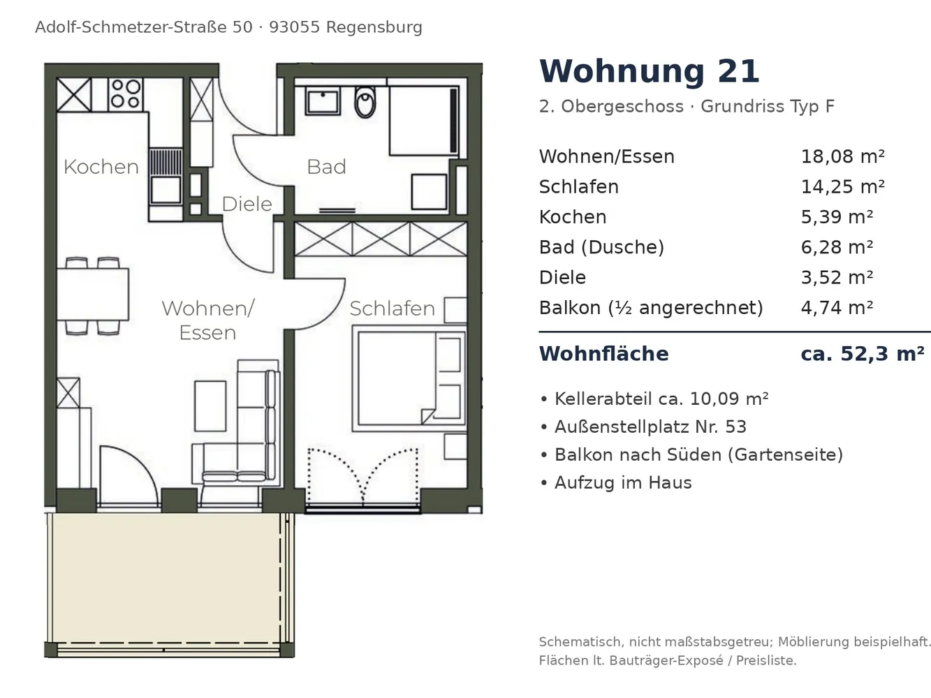 2 Zimmer Wohnung mit 52 m² in Regensburg – Bild 2