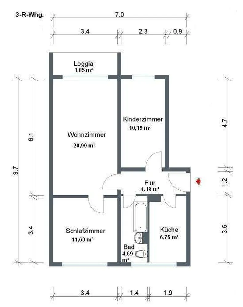 3 Zimmer Wohnung mit 60 m² in Coswig – Bild 1