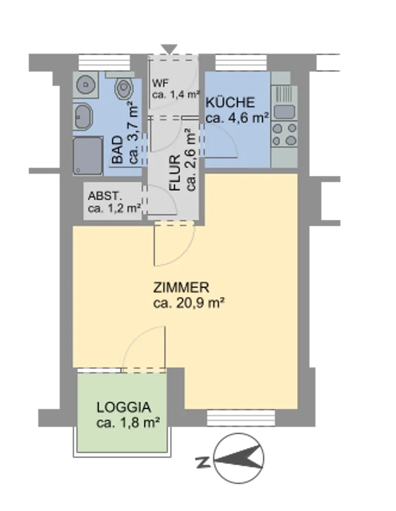 1 Zimmer Wohnung mit 36 m² in Hamburg – Bild 2