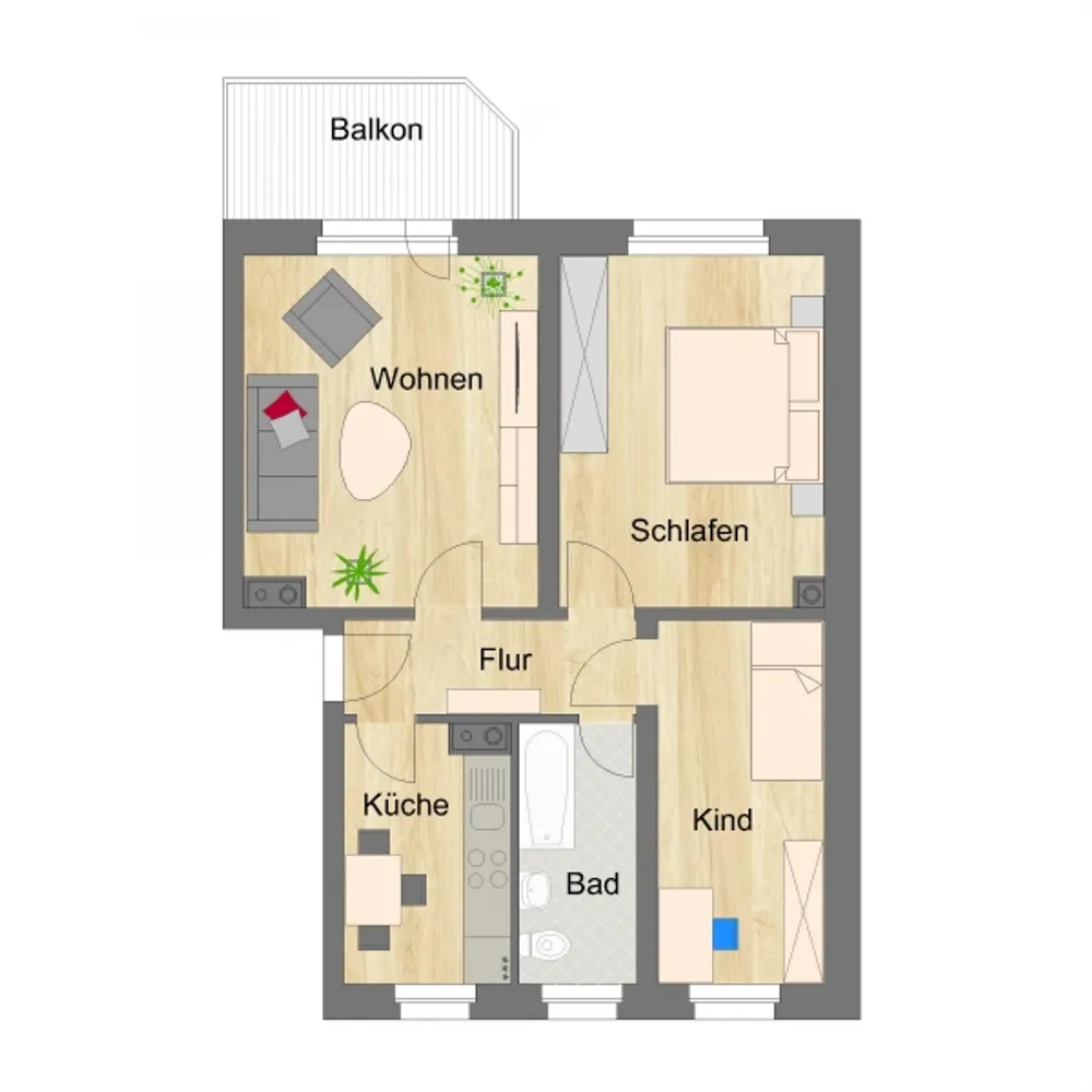 3 Zimmer Wohnung mit 59 m² in Zwickau – Bild 1