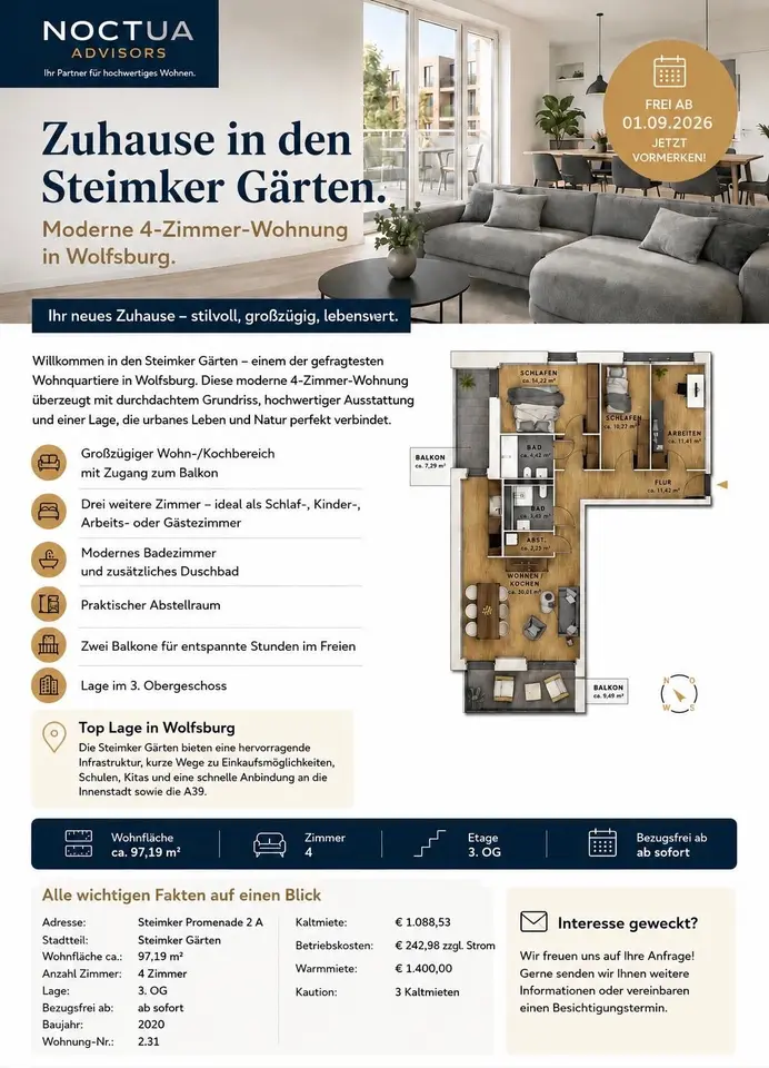 4 room apartment with 97 m² in Wolfsburg – Photo 3
