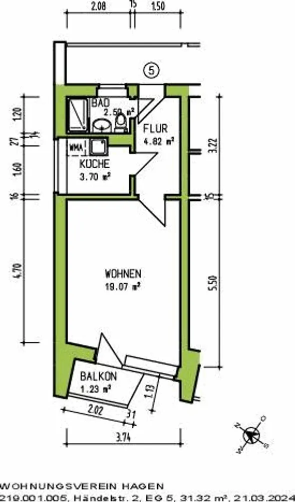 2 Zimmer Wohnung mit 31 m² in Hagen – Bild 3