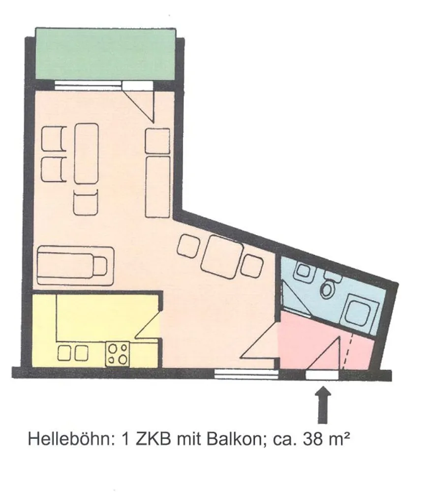 1 room apartment with 39 m² in Kassel – Photo 2