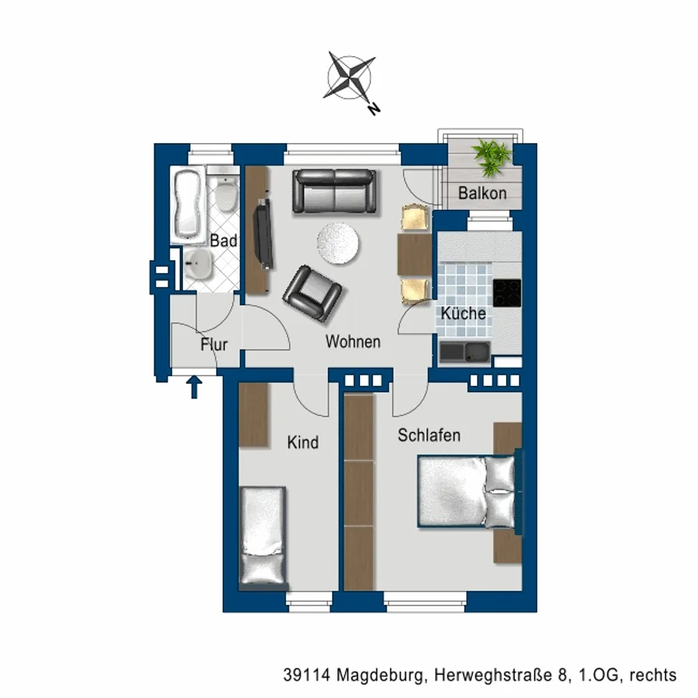 3 Zimmer Wohnung mit 46 m² in Magdeburg – Bild 2