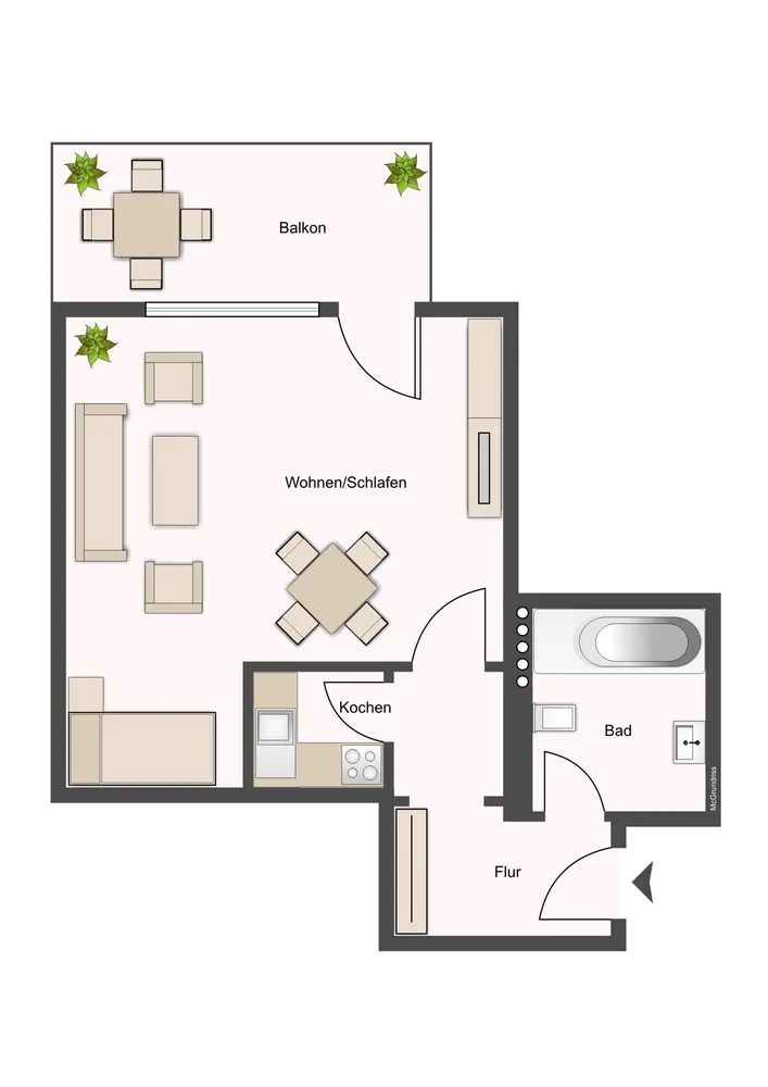 1 room apartment with 37 m² in Münster – Photo 2