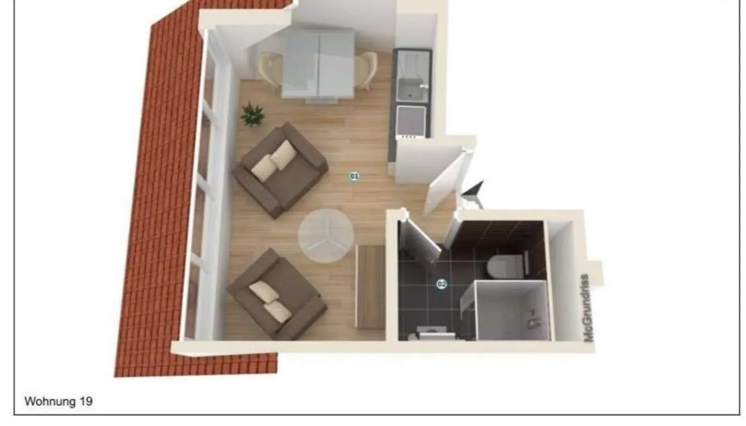 1 Zimmer Wohnung mit 21 m² in Köln – Bild 1