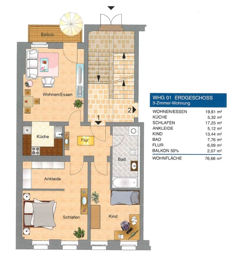 3 Zimmer Wohnung mit 77 m² in Dresden – Bild 1