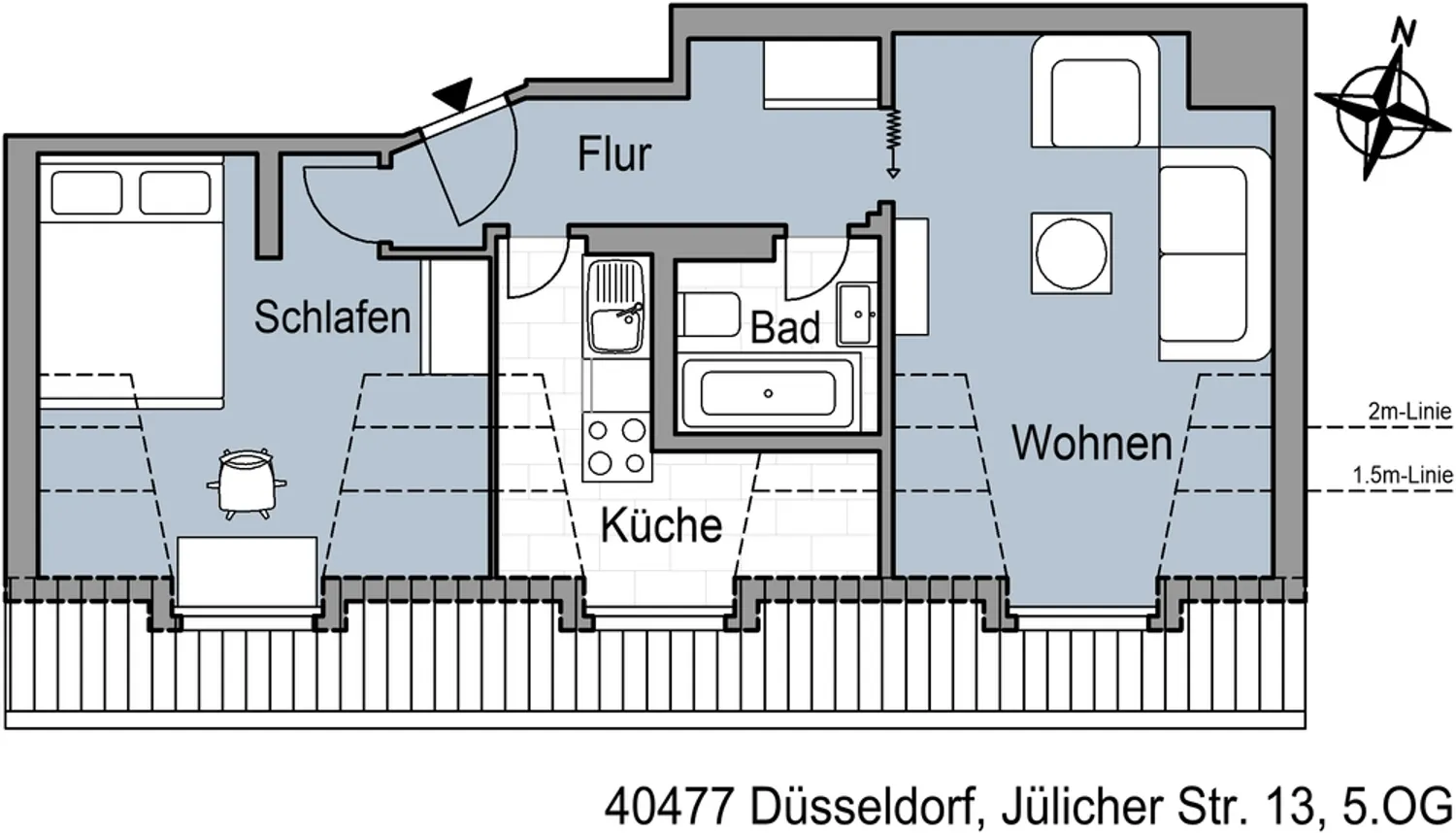2 Zimmer Wohnung mit 40 m² in Düsseldorf – Bild 2