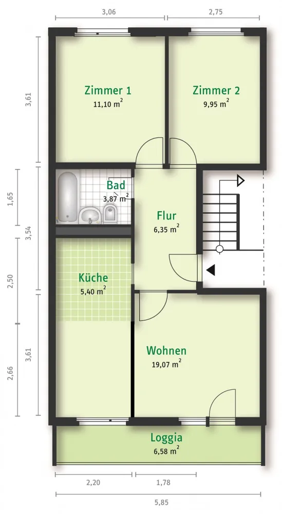3 Zimmer Wohnung mit 59 m² in Halle (Saale) – Bild 2