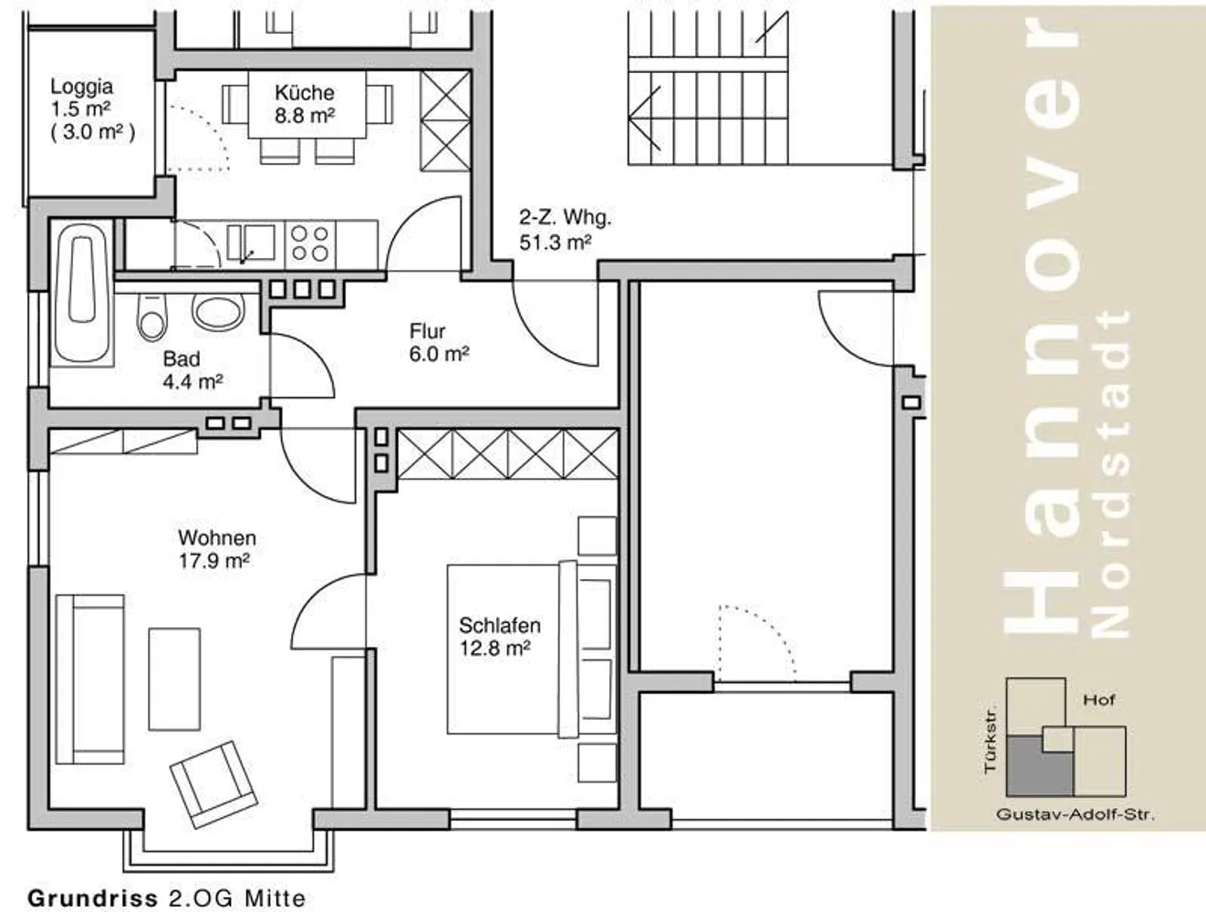 2 Zimmer Wohnung mit 51 m² in Hannover – Bild 2