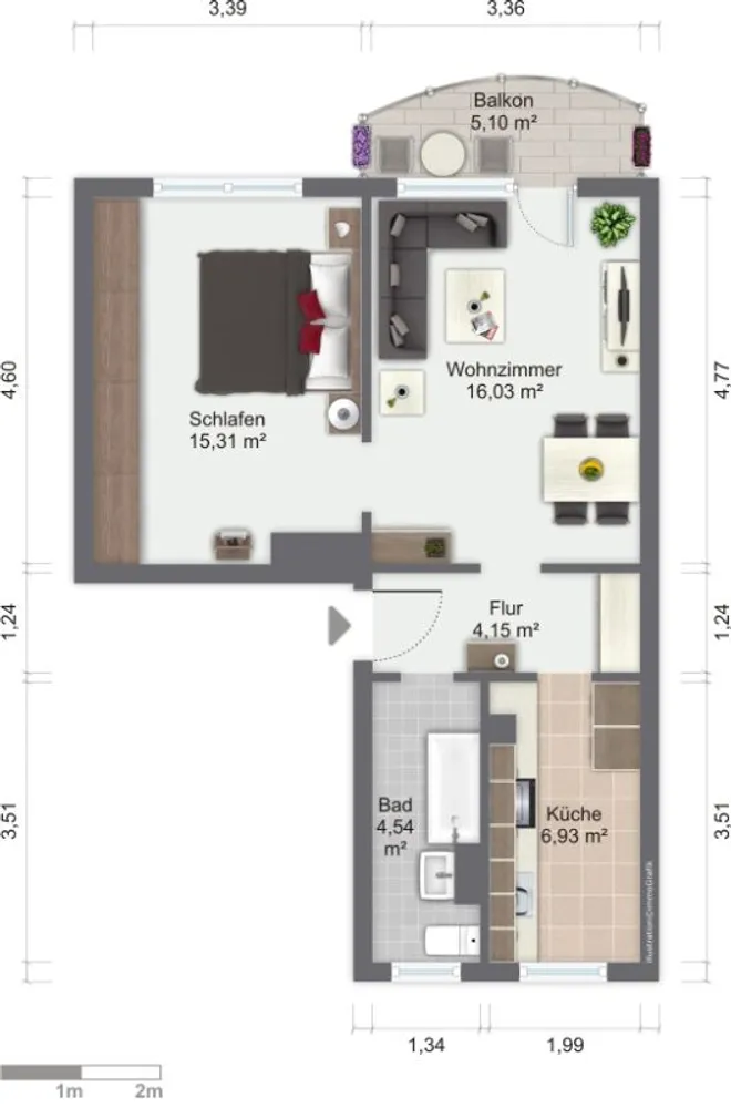 2 Zimmer Wohnung mit 48 m² in Görlitz – Bild 2